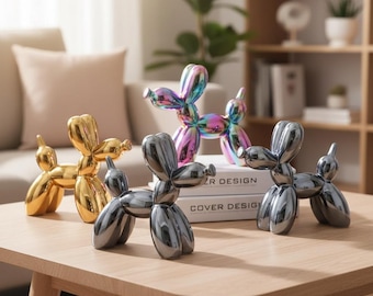 Ballonhondsculptuur, metallic pop-art dierenbeeldje voor plankdecoratie