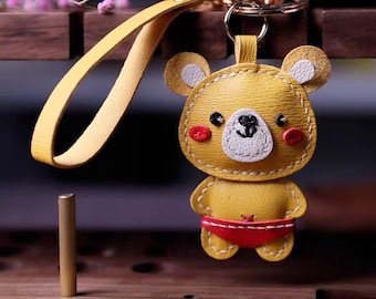 かわいいカーアクセサリー クマのキーホルダー パープルラインストーン