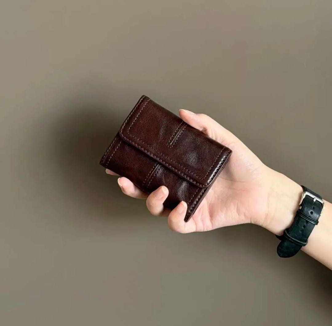 Mini Hand Wallet Handmade Brown Leather Mini Wallet, Compact Card Holder - Etsy