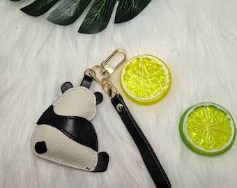 Handmade Leather Back View Panda Bag Charm, Animal Backpack Accessory