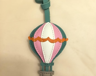Hand-sewn Leather Hot Air Balloon Pendant Keychain, Colorful Bag Charm