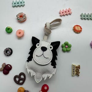 Handmade Leather Border Collie Bag Charm - Dog Lover Gift