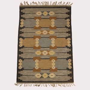 Vintage Swedish Flatweave Kilim Wool Rug Scandinavian Handwoven Flatweave Kilim Rug, Swedish Inspired Carpet | Nordic knots Rug |
