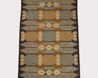 Alfombra Kilim de lana tejida plana sueca vintage Alfombra Kilim tejida a mano escandinava, alfombra de inspiración sueca / alfombra de nudos nórdicos /