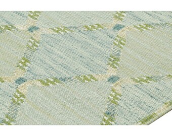 Alfombra Kilim sueca verde de tejido plano, alfombra Kilim escandinava tejida a mano de tejido plano, alfombra de inspiración sueca / alfombra de nudos nórdicos / 8x10 a medida