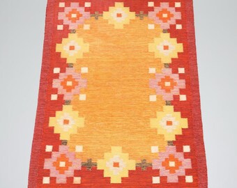 Alfombra Kilim tejida a mano de color rosa coral, alfombra Kilim tejida a mano de estilo escandinavo, alfombra de inspiración sueca / alfombra de nudos nórdicos /