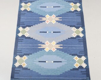 Alfombra Kilim escandinava azul de tejido plano, alfombra Kilim escandinava tejida a mano de tejido plano, alfombra de inspiración sueca / alfombra de nudos nórdicos /