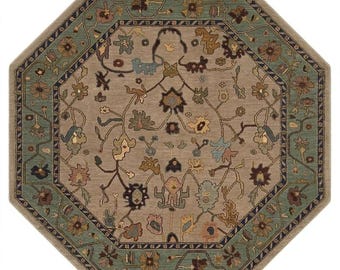 Alfombra Oushak de lana anudada a mano, alfombra turca verde salvia, alfombra vintage hecha a mano, alfombra oriental floral, alfombra de tamaño personalizado, decoración para sala de estar