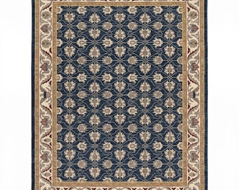 Alfombra de lana azul marino anudada a mano, alfombra tradicional con diseño floral enrejado, alfombra de lujo para sala de estar, alfombra oriental vintage hecha a mano 9x12 12x15