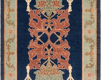 Alfombra cuadrada Oushak hecha a mano, alfombra de lana vintage, alfombra floral de estilo turco para decoración del hogar, alfombra oushak moderna anudada a mano de 9x12.