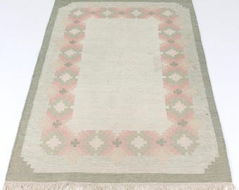 Alfombra Kilim de tejido plano verde salvia, hecha a mano, estilo escandinavo, alfombra de inspiración sueca / alfombra de nudos nórdicos /