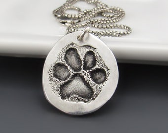 Actual Pet Paw Print Necklace | Cat / Dog Lover Gift | Custom Pet Memorial Sterling Silver Pendant  for Bereavement