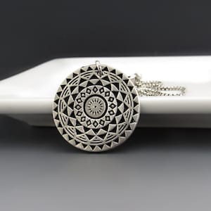 Sterling Silver Gratitude Mandala Necklace | Handcrafted Boho Yoga Pendant/Charm | Handmade Jewelry | Inspirational Gifts for Her