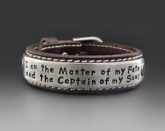 Engraved Leather Cuff Bracelet with  Buckle Clasp | Personalized Gifts for Her / Him