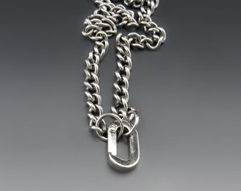 Heavy Stainless Steel Curb Necklace With Silver Carabiner Clasp | 4.4 mm Bold Chain For Men & Women | Punk Jewelry Statement Piece
