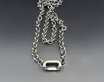 Heavy Stainless Steel CABLE Necklace With Silver Carabiner Clasp/Charm Holder | 4.8 mm Bold Chain for Men & Women | Punk Jewelry