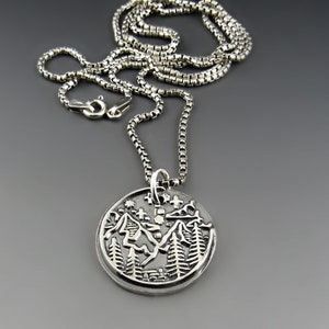 Sterling Silver Mountain Range & Night Sky Necklace |  Nature Jewelry | Alpine Charm | Hiking Pendant