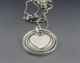 Sterling Silver Valentine Heart Necklace | Small Raised Heart Pendant for Girlfriend, Mom, Best Friend | Anniversary Gift for Her