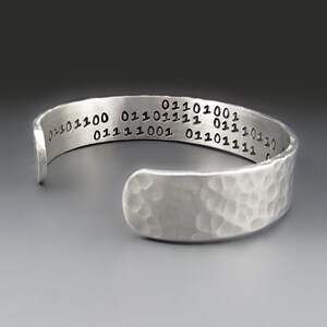 Silver I Love You Bracelet in Binary Code | Handcrafted 1 & 0's Cuff | Hand stamped Jewelry for Her/Him | Girlfriend / Boyfriend Gift Ideas