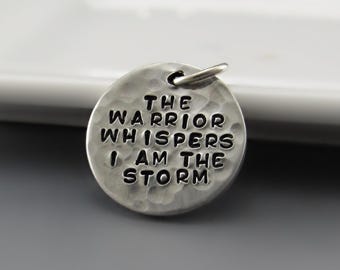 Personalized Silver PEWTER Round Charm | SMALL 3/4 inch Hand Stamped Custom Name, Date, Quote Pendant | Text Both Sides