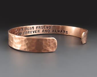 Personalized Thin Copper Cuff Bracelet, 3/8 inches, Custom Gifts for Her/Him,  Custom 7 Year Anniversary Gift