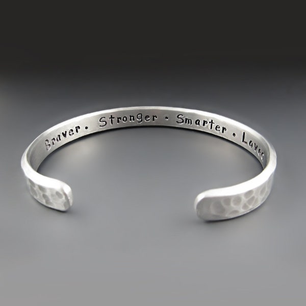 Personalized Thin Silver ALUMINUM Stacking Bracelet - 1/4 inch wide | Gifts for Her/Him | Hammered Cuff