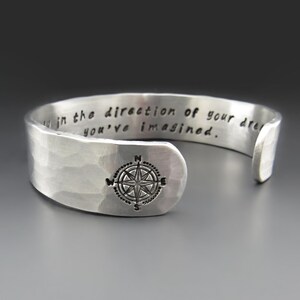 Go Confidently - Direction of Your Dreams Silver Bracelet | Unisex Cuff | Follow Your Dreams | Thoreau Quote | Compass Graduation Gift