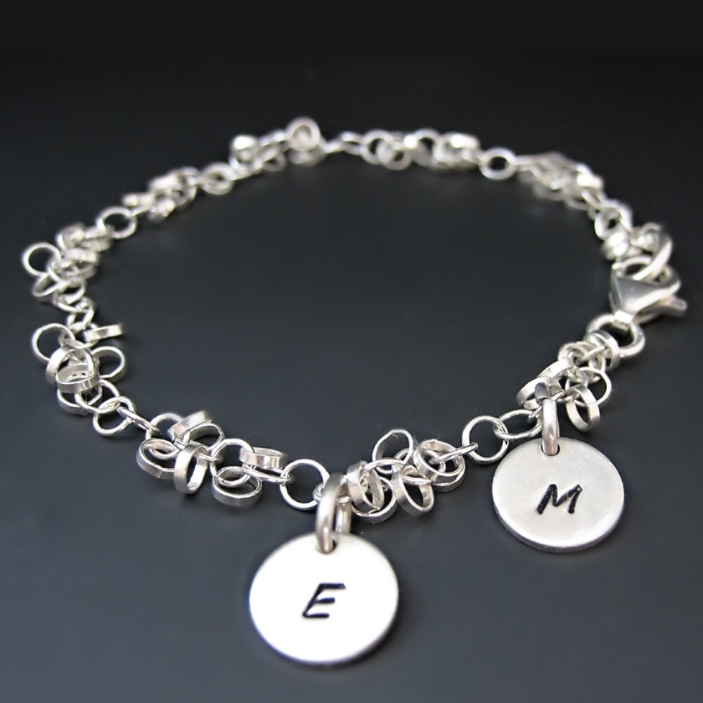 Personalized Sterling Silver Letter Charm Bracelet / Custom Etsy