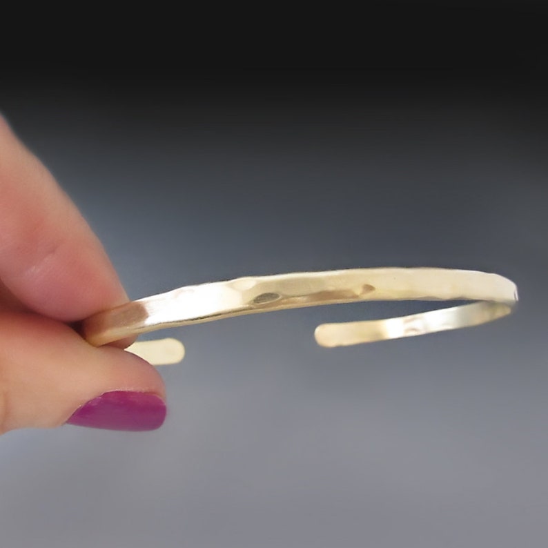 Mens gold brass cuff.  Thin hammered bracelet. Gifts for him.