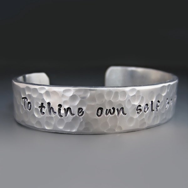 To Thine Own Self Be True Silver Cuff Bracelet, Personalized Graduation Gifts