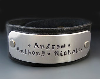 1 inch Wide Leather Bracelet | Custom Hand Stamped Cuff / Personalized Jewelry for Her / Him