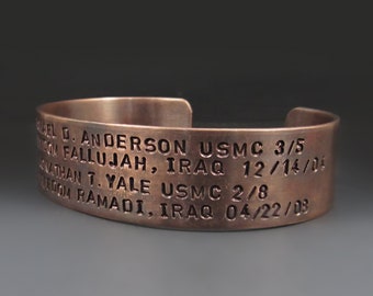 Custom Kia Memorial Fallen Soldier Bracelet | Personalized Copper Rustic Cuff | 3/4 inch wide | Antique Oxidized Finish | 7 Year Anniversary