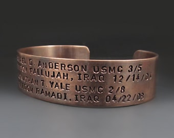 Personalized Copper Bracelet | Antique Rustic KIA Cuff | 3/4 Inch Wide Custom Copper Memorial Cuff | Anniversary Gift Idea, Father's Day