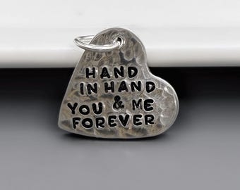 Personalized Pewter Heart Shaped Charm  | 3/4 inch | Add Names, Dates, Quotes | Anniversary/Graduation Gift for Her