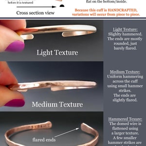 Men's Thin 6 gauge Copper Cuff Bracelet Hammered Metal Father's Day Gift Boyfriend gift ideas for him Men's Copper Layering Cuff image 5