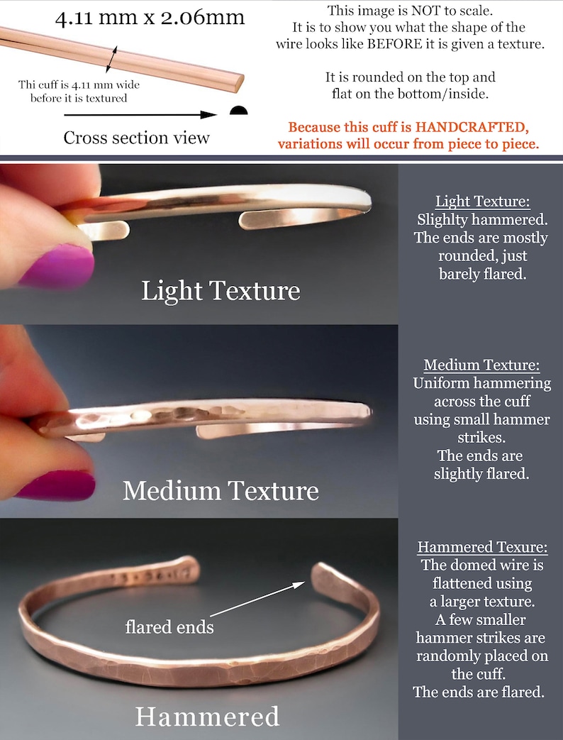 Men's Thin 6 gauge Copper Cuff Bracelet Hammered Metal Father's Day Gift Boyfriend gift ideas for him Men's Copper Layering Cuff image 5