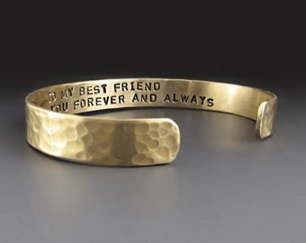 Gold BRASS Cuff Bracelet | Personalized with Your Text | 3/8 inches wide | Custom Gifts for Her/Him | 21 Year Anniversary Gift for her & him