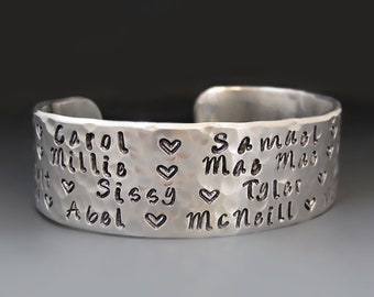 Personalized Grandmother Bracelet with Children's Names, 3/4 inch Wide Cuff