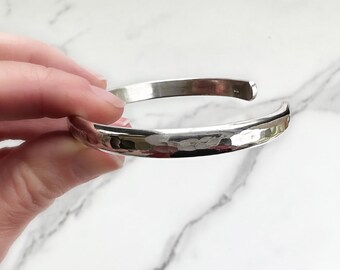 Thick Heavy Weight STERLING SILVER Cuff Bracelet | Wide Hammered Heavy 2 Gauge Cuff |  Custom Gifts for Boyfriend, Husband | Anniversary