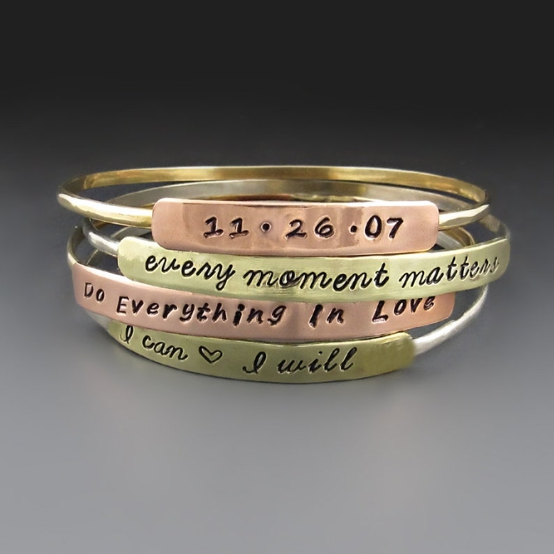 Personalized Bangle Bracelet Stackable Name Bracelet Gift Hand Stamped