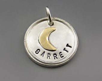 Personalized Mixed Metal Moon Charm, Custom Name Charm, CHARM ONLY, Custom Gifts for Mom, Engraved Anniversary Gifts.