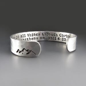 Silver Philippians 4:13 Bracelet | I  Can Do All Things Through Christ Who Strengthens Me Bible Verse |  Scripture Faith Affirmation Cuff