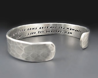1/2 inch wide Personalized Silver Aluminum Bracelet | Custom Hand Stamped Cuff | Anniversary Gift for Him/Her