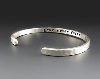 Personalized STERLING SILVER Cuff Bracelet, 1/8 inch wide, Men's / Womens Custom Bracelet, Anniversary Gifts for Him/Her