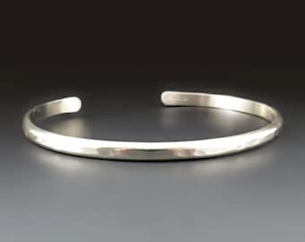 Thin STERLING SILVER Hammered Cuff Bracelet, Solid .925 6 Gauge
