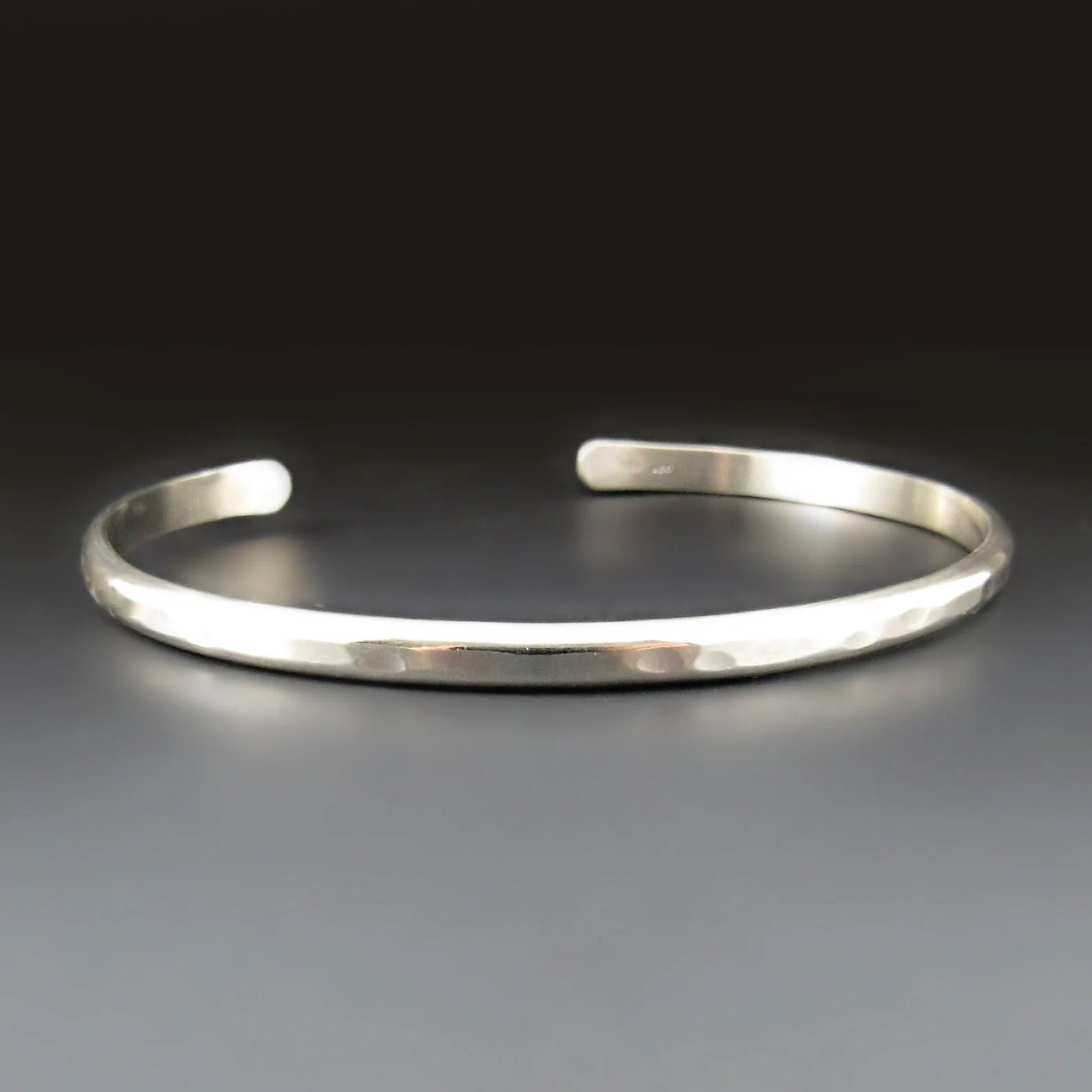 Thin STERLING SILVER Hammered Cuff Bracelet, Solid .925 6 Gauge
