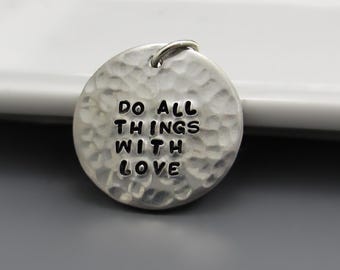 Personalized Silver PEWTER Charm |  7/8 inch Round Hand-Stamped Pendant Charm | Custom Name, Date, Quote | Text Both Sides