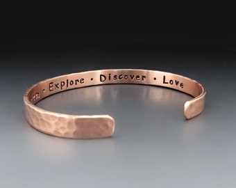 Thin Personalized Copper Bracelet , Custom Hammered Cuff, 1/4 inch wide, Gifts for Her/Him, 7 year Anniversary Gifts, Graduation