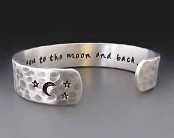 Personalized Moon and Stars Silver Bracelet | Unisex Men's/Women's Custom Night Sky Bracelet | Handmade Jewelry | Graduation Gifts