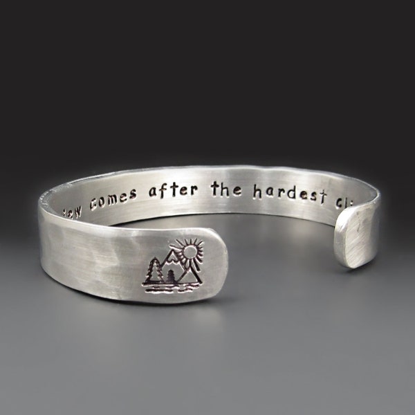 Best View Comes After The Hardest Climb Bracelet | Custom Mountain Range Bracelet Cuff | Handmade Inspirational Jewelry | Graduation Gift